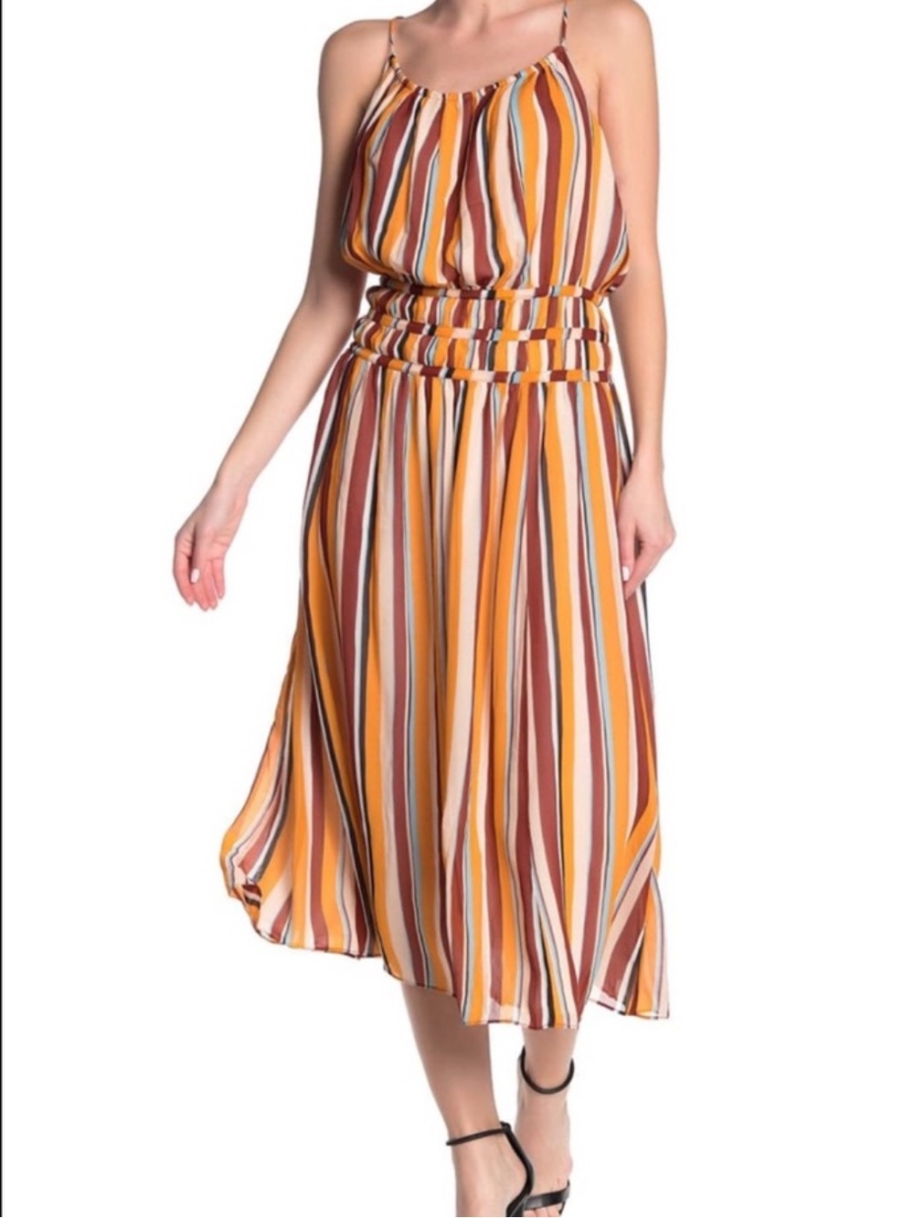 Frame Denim Striped Spaghetti‑Strap 
Silk Dress